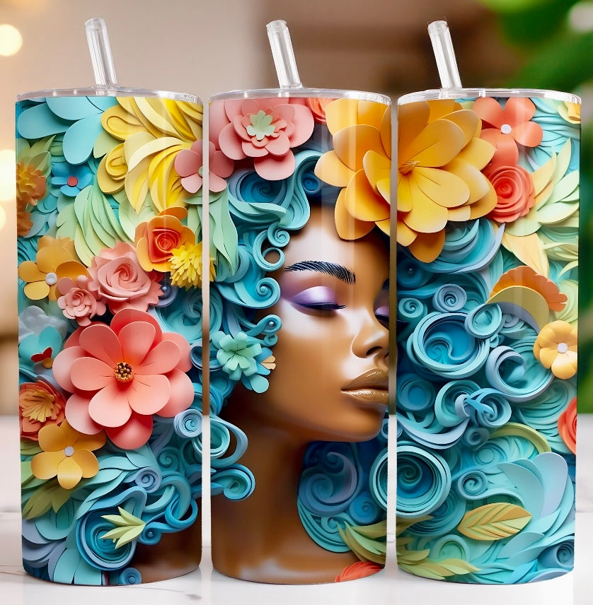 Blue Multi-Color Floral BGM Tumbler