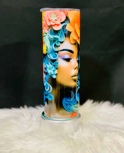 Blue Multi-Color Floral BGM Tumbler