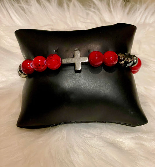 Red and Black Bracelet with Cross