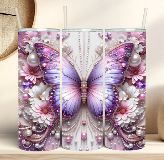 Pink/Purple Pearl Butterfly 20oz Tumbler